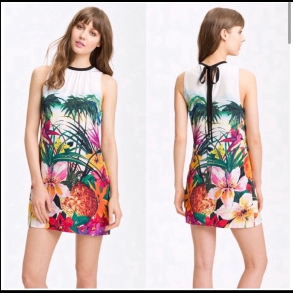 Juicy Couture Satin Tropical Print Dress